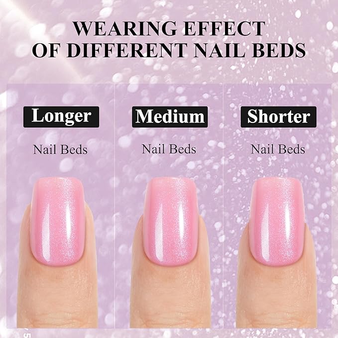 Jofay Fashion Press on Nails Short - 5 Styles Fake Nails with Pink & Blue & Purple Collection Mermaid Meal, Glossy Acrylic False Nails Reusable Full Cover Stick on Fake Nails, 16 Sizes