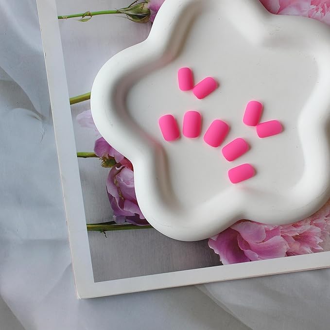 Hot Pink Press On Nails Short Square,KQueenest Glue on Nails,Short Fake Nails Kit Acrylic Pure Matte Color Gel Nails Set Natural Fingernails Manicure for Women Girls in 24PCS