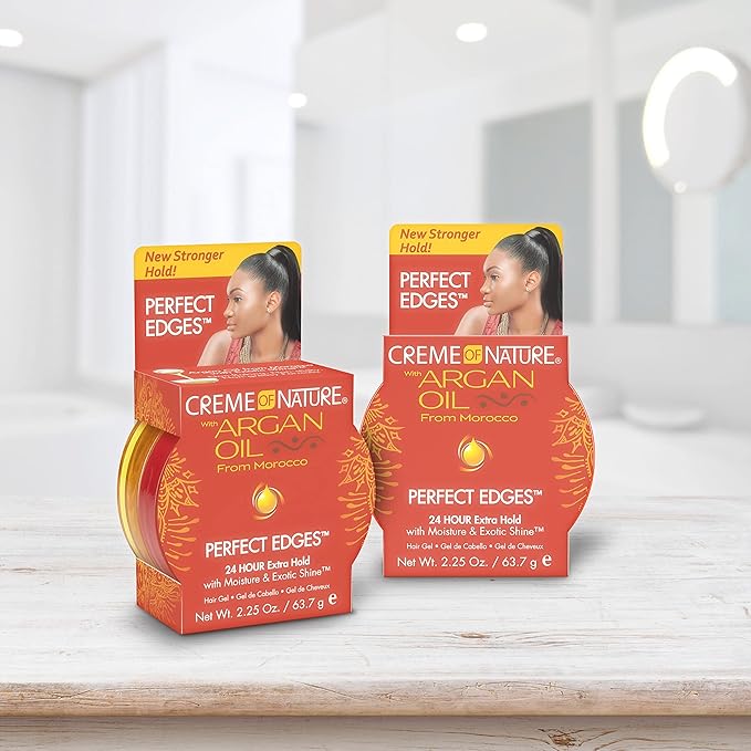 Creme of Nature with Argan Oil From Morocco Perfect Edges Hair Gel, 24 Hour Hold with Moisture and Exotic Shine, Black, 2.25 Oz (Pack of 2)