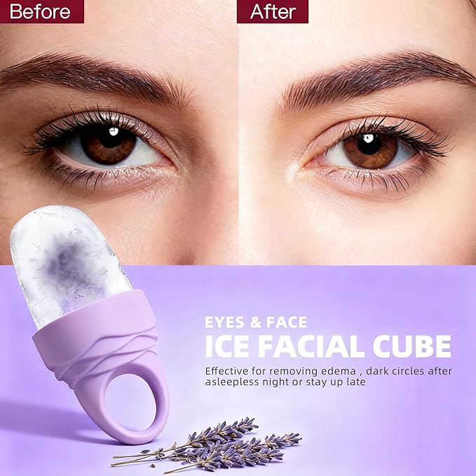 3 Pcs Facial Ice Roller Silicone Mold Reusable for Face Women and Eye Neck Cold Skin Care Tools Freezer De Puff Eye Bags Reduce Migraine Pain Purple