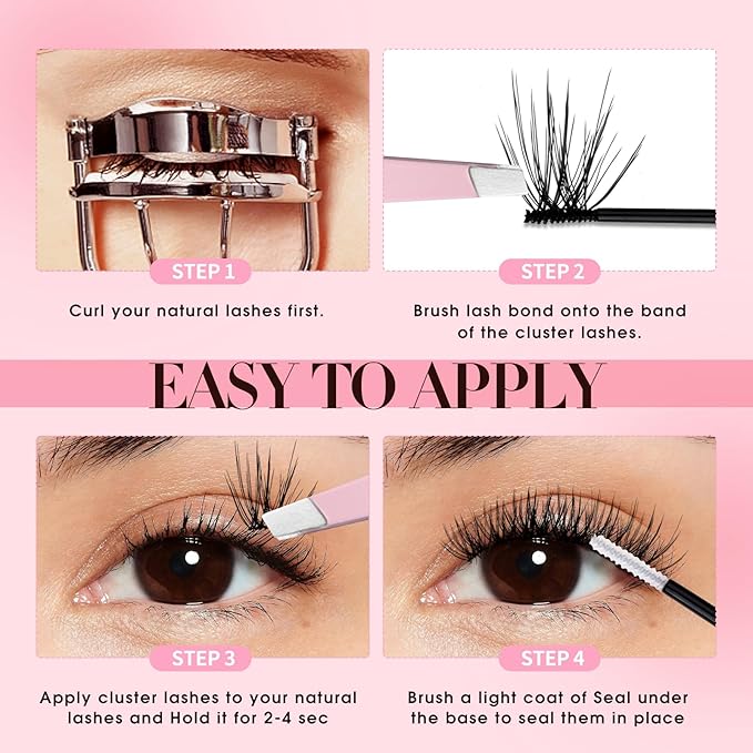 FADLASH Lash Clusters 2 Pairs Clusters DIY Eyelash Extensions False Eyelashes with Natural Wispy and Fluffy Effect Reusable Eyelash Clusters Self Application at Home(TC01-TP02)