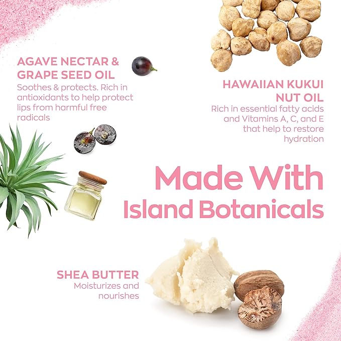 Hanalei Lip Treatment for Dry, Chapped Lips – Intensive Overnight Moisturizer with Kukui Oil, Shea Butter & Grapeseed Oil – Hydrating Balm for Healing Cracks – Peach Pink Tint, 15g – Cruelty-Free