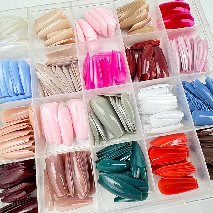 576 Pcs Press on Nails Medium Coffin Fake Nails Solid Color False Nails 24 Color Coffin Acrylic Nails Glue on Nails Reusable Artificial Nails Stick on Nails for Women Manicure