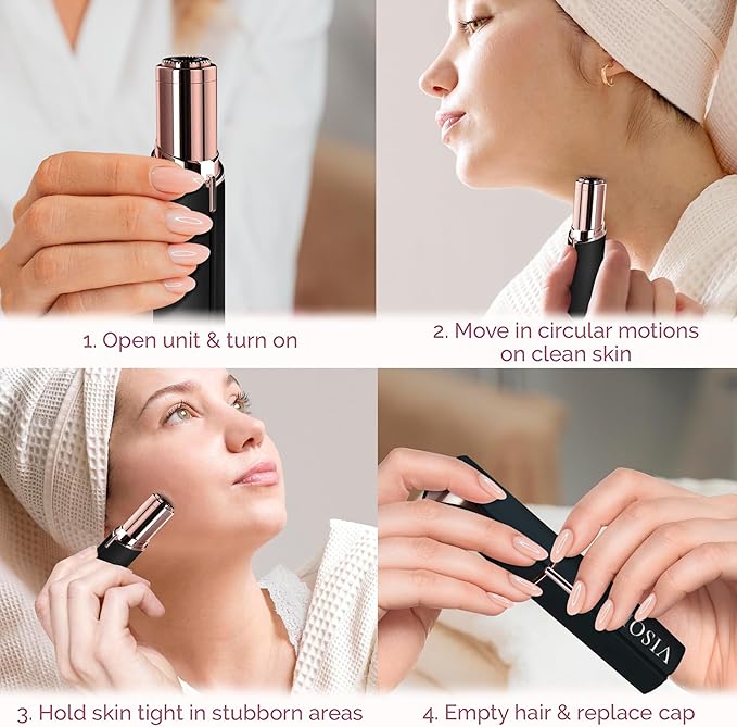 Facial Hair Removal for Women | Electric Razor Device Small Mustache Dermaplaning Remover Tools Tweezers Epilator Trimmer Face Dermaplane Shavers Beauty Gadgets Set Accessories by VISOFO (Onyx)
