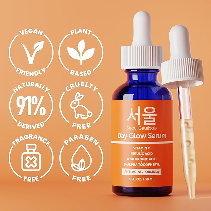 SeoulCeuticals Korean Skin Care 20% Vitamin C Hyaluronic Acid Serum + CE Ferulic Acid - Potent Anti Aging Vit C, Anti Wrinkle K Beauty Skincare 1oz