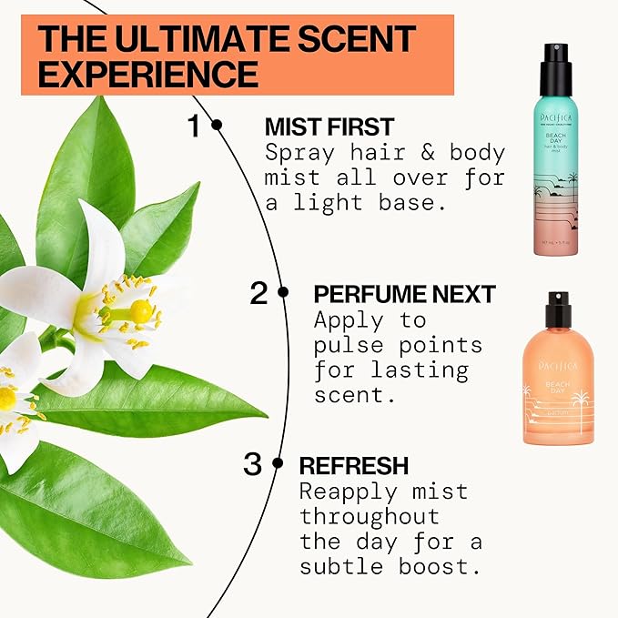 Pacifica Beach Day Spray Perfume, Fragrances, Bliss, Bergamont, Orange Flower, Sandalwood, Amber, Suede Leather, Clean Perfume, Parfum, Eau de Toilette Clean Vegan & Cruelty-Free