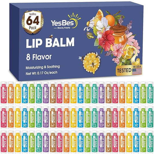64 Pack Lip Balm, Natural Lip Flavors