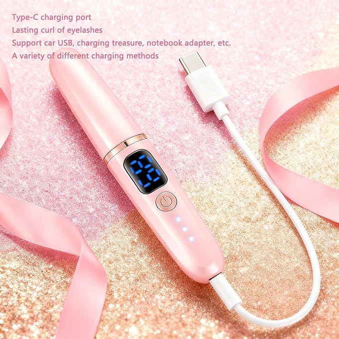 Women's Electric Heated Eyelash Curler, 3 Temperature Settings, 24-Hour Long-Lasting Curl Rechargeable Eyelash Curler, Compact Design Makeup Tool (Green)