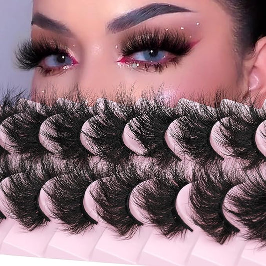 Mink Lashes 8D Volume Dramatic False Eyelashes Soft 20 mm 10 Pairs Pack Wispy FANXITON Faux Mink Eye Lashes