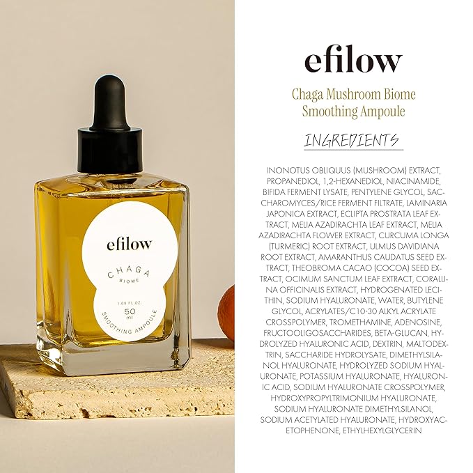 Chaga Mushroom Biome Smoothing Ampoule | Skin-Nourishing Face Serum for Glowing Skin |Skin-Repairing Korean Serum for Smoother Skin Texture| Strengthening Night Repair Serum (1.69 Fl Oz)