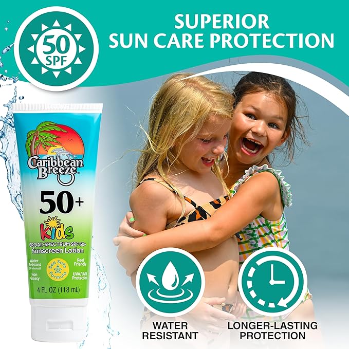 Reef Friendly Kids Sunscreen Lotion SPF 50, Mango Lime Scent Body Sunscreen Lotion, Rich in Anti Oxidants, Water Resistant Up to 80 Minutes, Broad Spectrum Body Lotion with Sunscreen, 4 oz (120 ml)