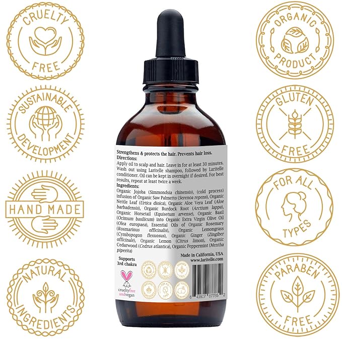 Laritelle Diamond Strong Hair Growth Treatment Oil – 4 oz – Organic Anti‑Thinning Scalp Oil with Jojoba, Saw Palmetto, Nettle & Rosemary – Vegan, Sulfate‑Paraben‑Free