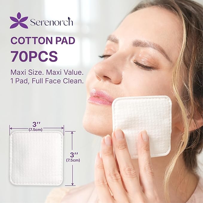 100% Cotton Pads 140PCS, 3x3 Inch Extra Large Triple-Layer Makeup Remover Pads, Soft Lint-Free Cotton Pads for Face Cleansing & Skincare