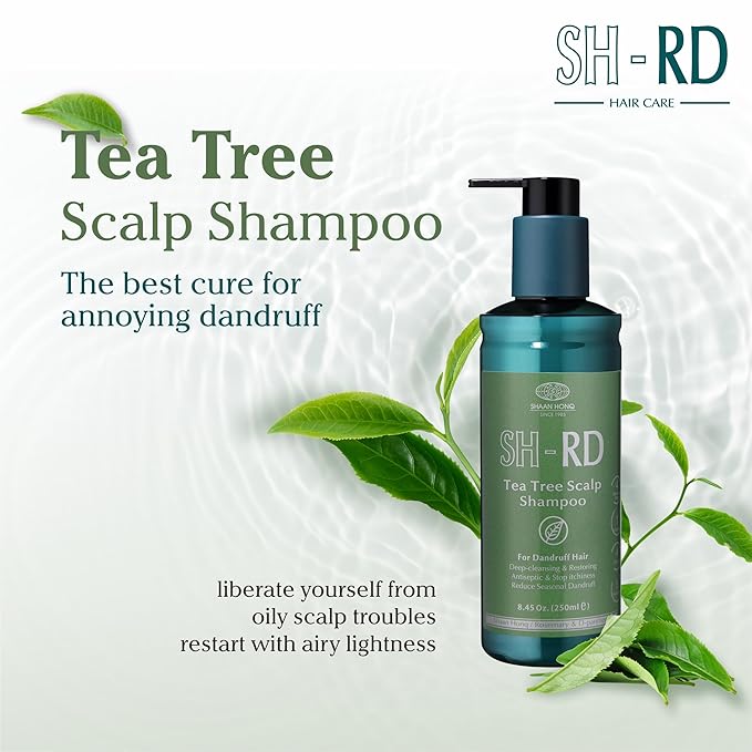SH-RD Tea Tree Shampoo for Dry, Sensitive Scalp | 1% OTP Added Flake-Control | Deep Cleansing, Rebalancing, Dandruff Relief Shampoo - 8.45oz/250ml
