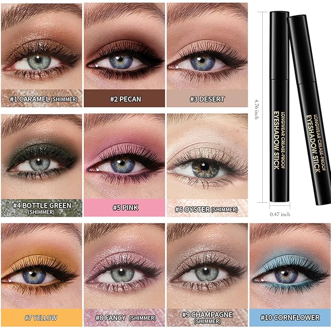 Eyeshadow Stick Shimmer Waterproof Long Wear Eye Brightener Cream to Powder Glitter Eye Shadow Crayon High Pigmented Highlighter Eye Liner Pencil Makeup Crease-Proof Buildable Color, 6 OYSTER