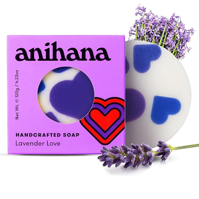 ANIHANA Handcrafted Natural Soap with Coconut Oil, Gentle Cleansing, Paraben Free, Refreshing Lavender Love Scent, 4.23 oz