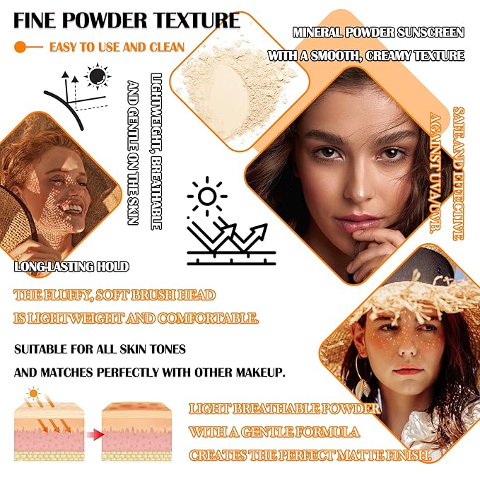 2 Pcs Sunscreen Setting Powder,SPF 50+ PA++++,Oil Control Sunscreen Brush