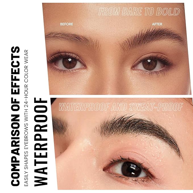 Pudaier 2 Pack 2 Fine Tip Eyebrow Pen, Waterproof Filling Faux Brow Makeup Pencils for Women with Precise Curved Brush-Tip to Fast Create Natural Hair-Like Brows, Last All-Day (Natural Black)