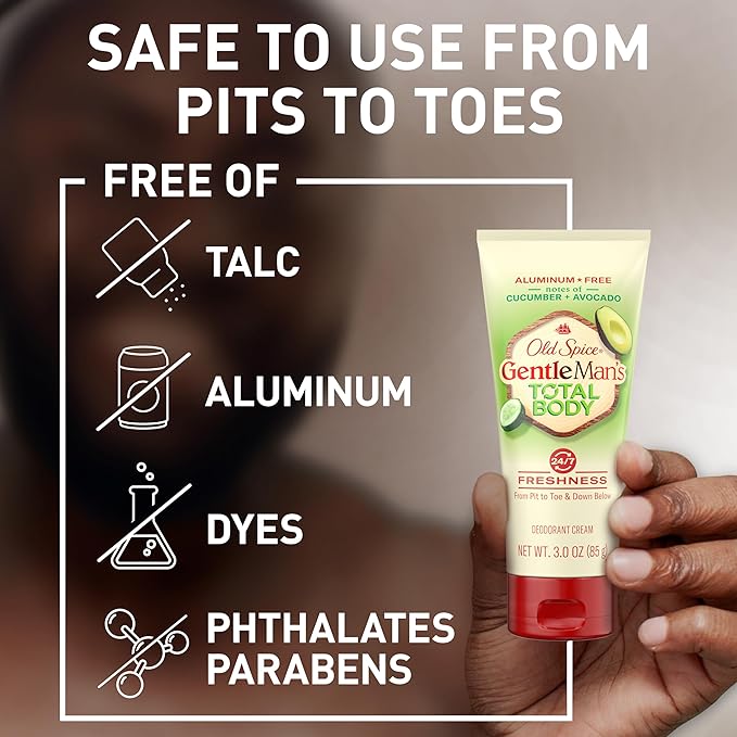 Old Spice Whole Body Deodorant for Men, Total Body Deodorant, Cucumber + Avocado, Aluminum Free Deodorant Cream for 24/7 Freshness // Dermatologist Tested Whole Body Deodorant, 3.0 oz