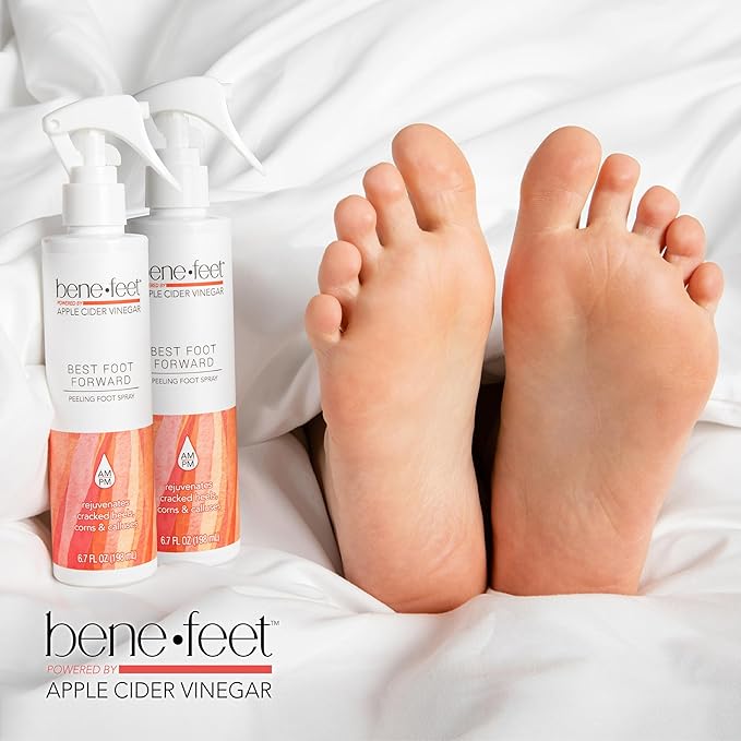 Benefeet Best Foot Forward Peeling Spray - May Help Rejuvenate + Smooth for Cracked Heels, Corns + Calluses Made w/Shea Butter, Apple Cider Vinegar + Tea Tree Oil, 6.7 oz (2 Pack)