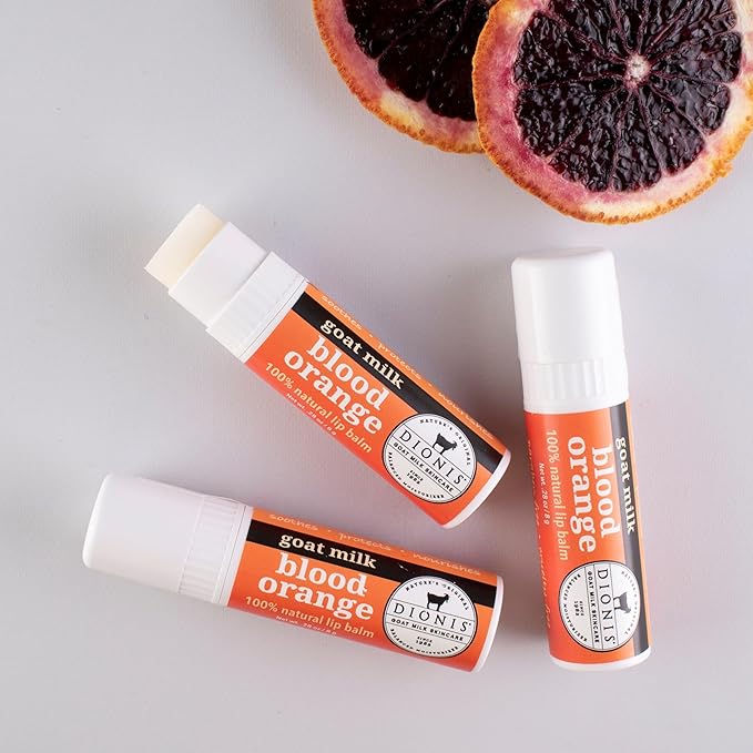 Dionis Goat Milk Skincare Blood Orange Holiday Lip Balm Gift Set - Beeswax, Shea Butter & Coconut Oil Lip Care Products Made in The USA - Cruelty Free Lip Moisturizer For Chapped Lips, 0.28oz 3 Pack