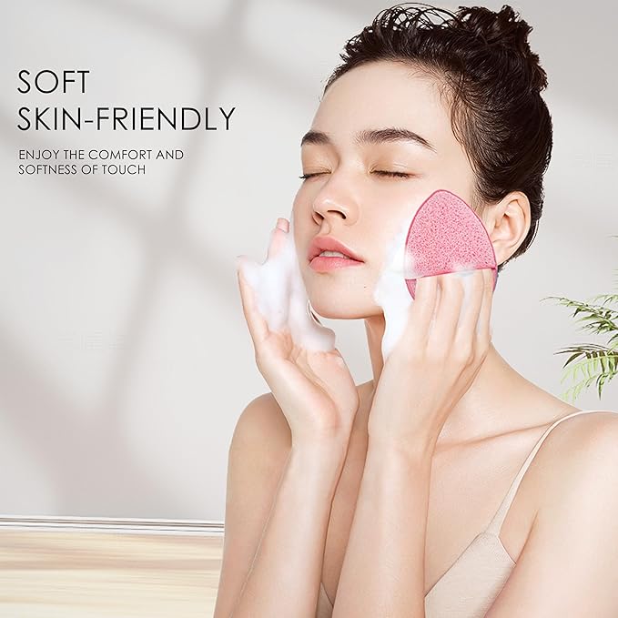 2 Pack Facial Sponge for Daily Deep Cleansing and Exfoliating, Facial Sponges for Washing Face, Reusable Makeup Remover Exfoliating Pads (Pink)