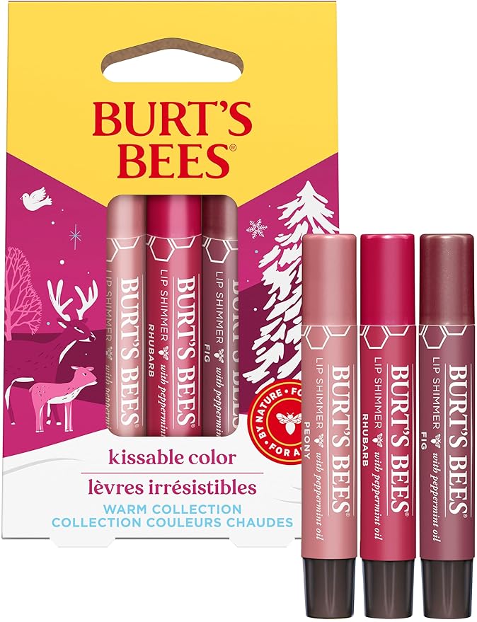 Burt's Bees Lip Shimmer Gift Set, Kissable Color, Warm Collection, 3-Pack, 0.09 oz.
