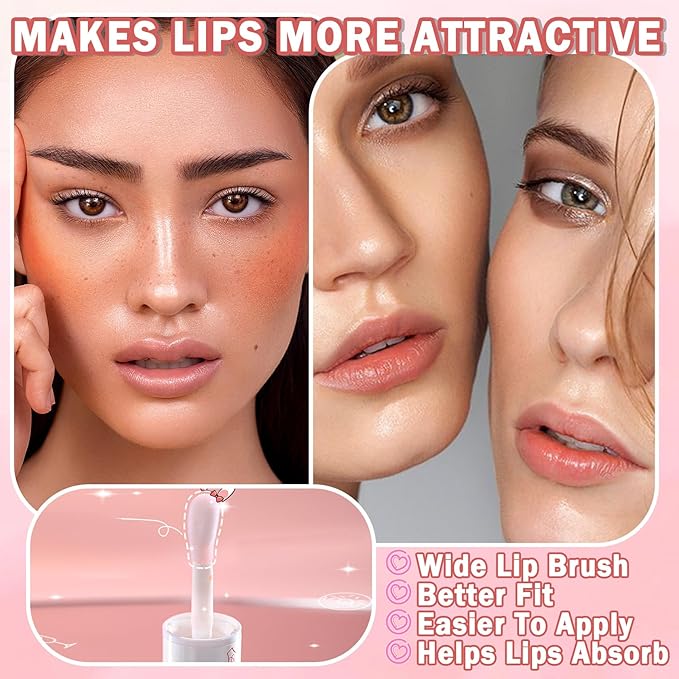 2 PCS Hydrating Clear Lip Oil Jelly Honey Lip Gloss - Korean, Big Brush Lip Oil, Plumping, Fresh Texture, Long-lasting Nourishing Lip Oils