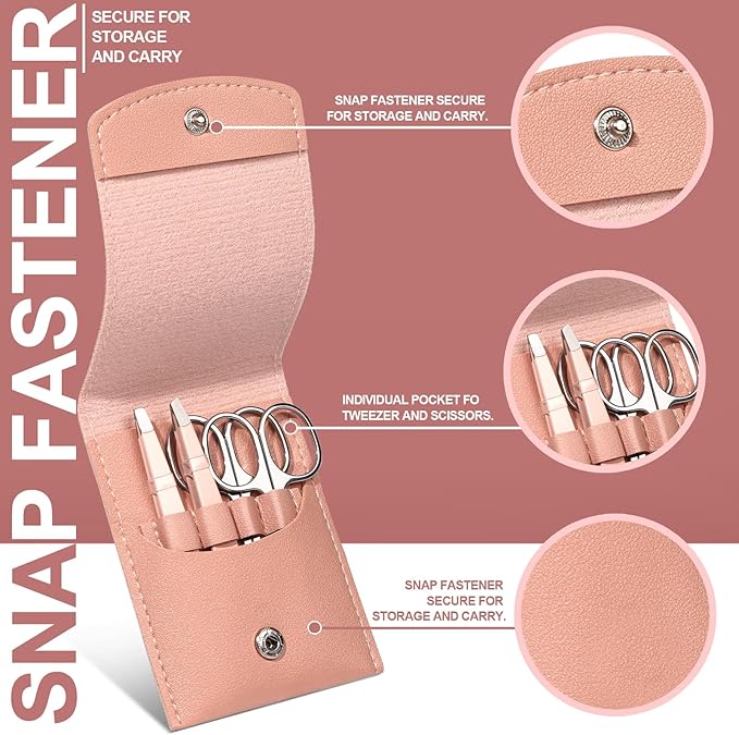 FANDAMEI Eyebrow Kit with Leather Case - Eyebrow Scissors, Tweezers, Razor, Brush for Women & Men - Facial Hair & Ingrown Hair Removal