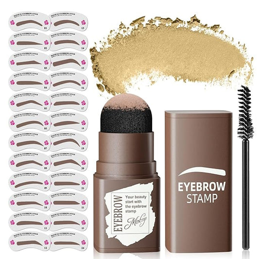 Eyebrow Stamp Stencil Kit - Eye Brow Stencil Kits with Eyebrow Blush, Long-lasting Waterproof & Smudge-Proof Eyebrow Shaping Kit with 24 Reusable Eyebrow Stencils for Perfect Brow (Blonde)