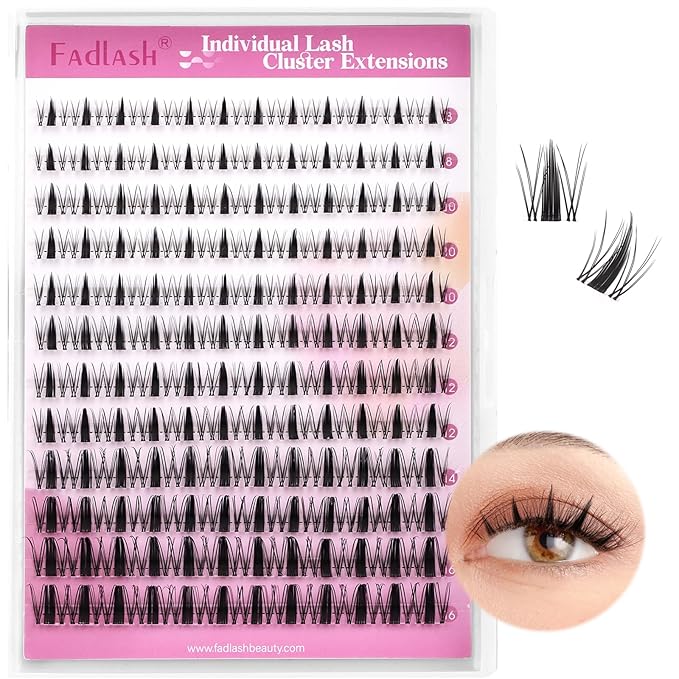 FADLASH Lash Clusters Volume Fluffy Eyelash Clusters 8-16mm DIY Cluster Eyelash Extensions with Soft Thin Band Reusable Individual Lashes for Self Use