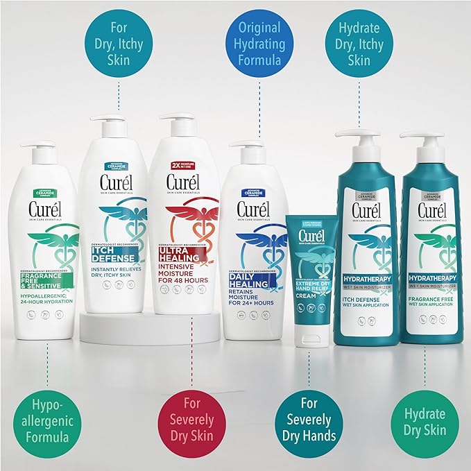 Curel Daily Healing Body Lotion for Dry Skin, Hydrating Body Lotion with Advanced Ceramides Complex, Dermatologist Recommended, 13 Oz, Pack of 3