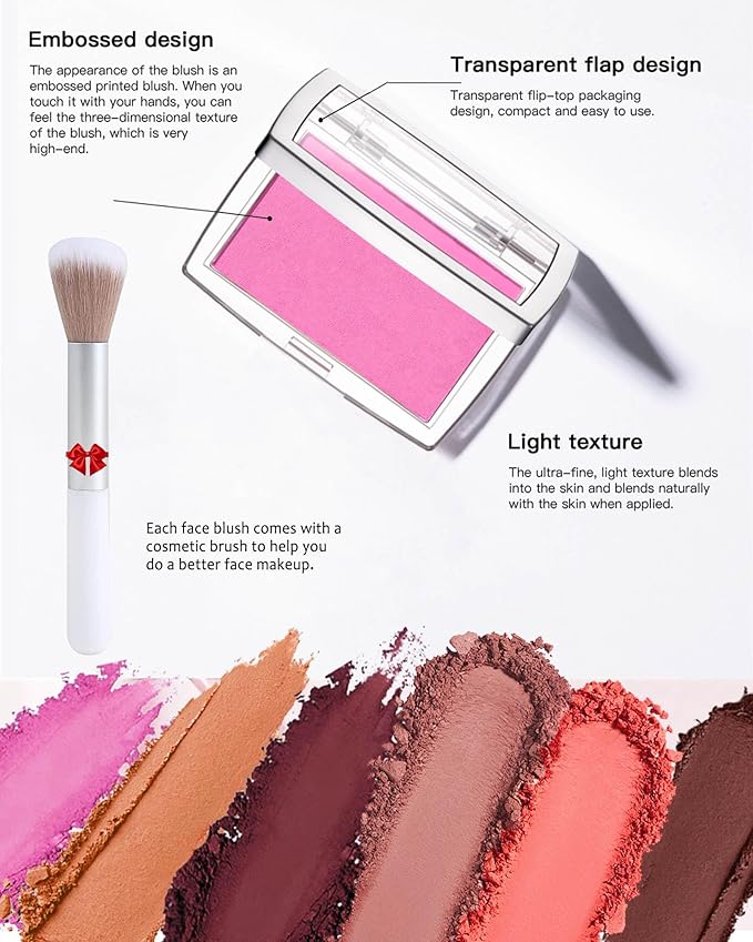 Powder Blush Palette, Matte Powder Makeup Blush for Cheeks, Natural Glow Face Blush Contour Palette, Lightweight, Smooth, Highly Pigmented Buildable Color, Long-lasting All-Day Face Enhancing -#Coral