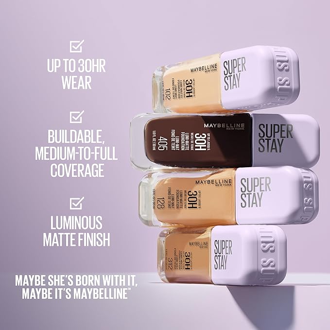 Maybelline Super Stay Lumi-Matte Foundation, Lightweight and Buildable Full Coverage Foundation Makeup For Up To 30HR Wear, 375, 1 Count