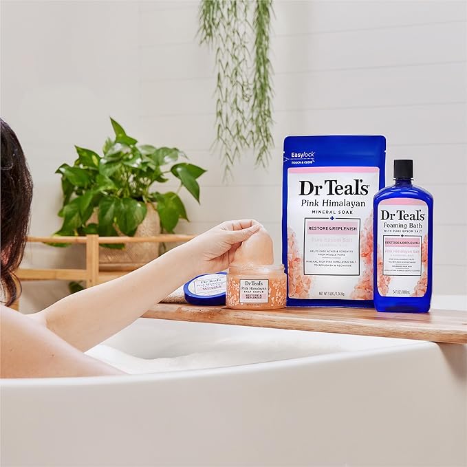 Dr Teal's Pink Himalayan Salt Body Scrub, Restore & Replenish with Pure Epsom Salt & Essential Oils, 16 oz (Pack of 3)