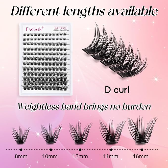 Lash Clusters DIY Eyelash Extensions 144 Clusters Lashes D Curl 0.07 Natural Individual Lash Extensions Mixed Tray False Eyelashes Soft & Strong Thin Band DIY at Home (F31-0.07D, 8-16mm)