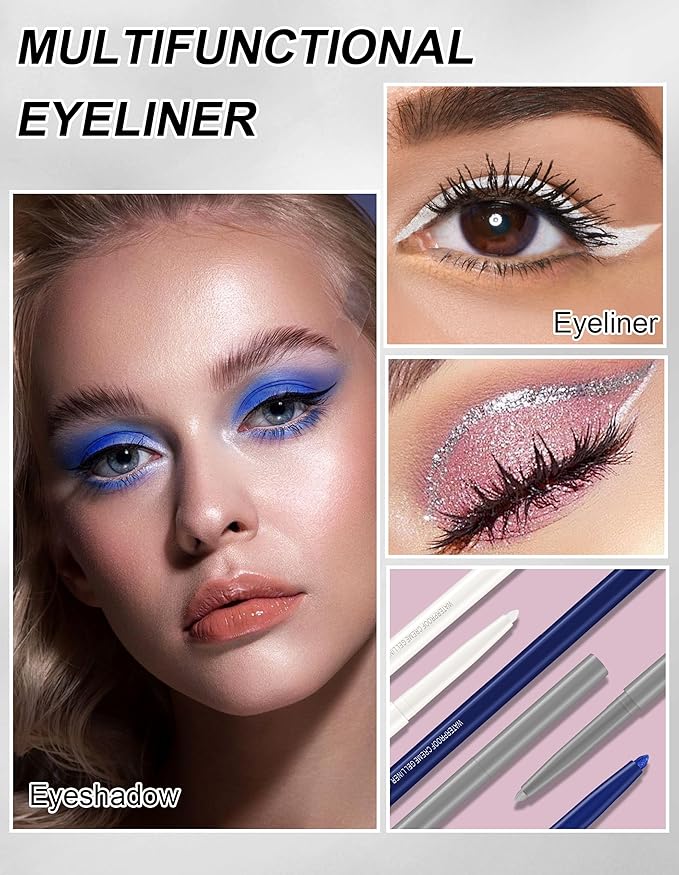 4PCS Blue Eyeliner Pencil, Eye Liner Pencils, Waterproof Eyeliner Pencil & Smudge Proof Long-lasting, Eye Shadow, High-Pigmented Colorful, Retractabl