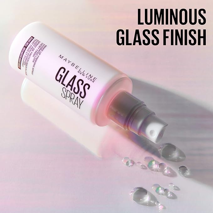 Maybelline New York Facestudio GlassSkin Makeup Finishing Hydrating Dewy Glossy Finish All Day Wear Use After Makeup Application or On Its Own, Glass Skin Spray, 3.4 Fl Oz