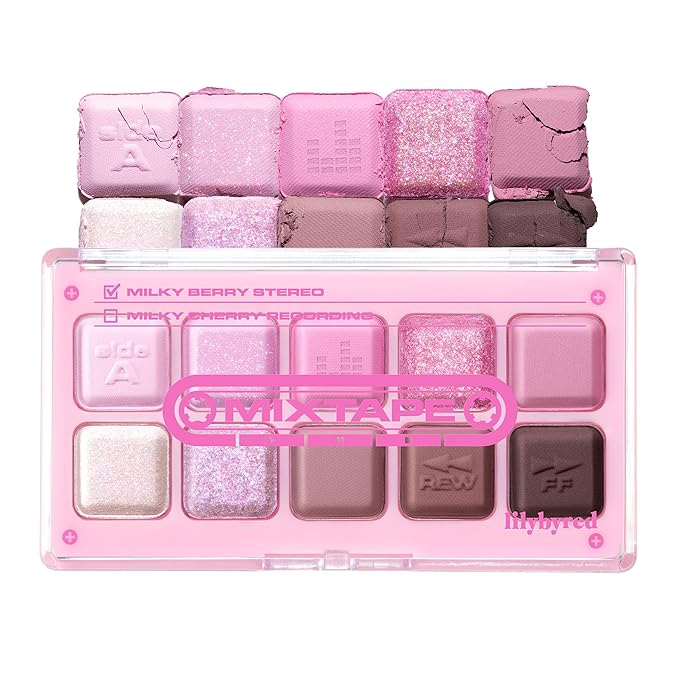 lilybyred Mood Keyboard | 10-Shade Korean Eyeshadow Palette, Highly Pigmented, Matte, Shimmer & Jelly Glitter, Smooth. Blendable, Long-Lasting, Dome-Shaped Design, 0.37 oz. (09 Milky Berry Stereo)
