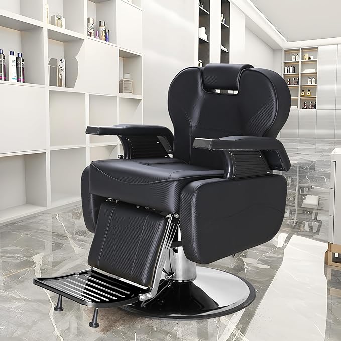 FHFO Barber Chairs for Barbershop, Heavy Duty Hydraulic Barber Chair 360° Swivel Reclining, Adjustable PU Leather Beauty Salon Chair for Barbershop Spa Black/Silver