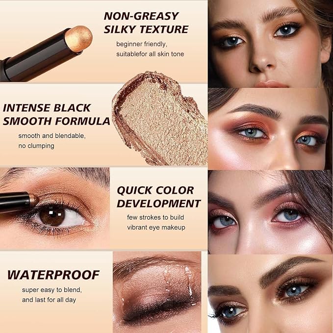 Silver Eyeshadow Stick, Shimmer Cream Single Eyeshadow Pencil Makeup, High Pigmented Crease-proof Eye Shadow Brightener stick, Hypoallergenic Waterproof Long Lasting Eye Highlighter Stick (18#)