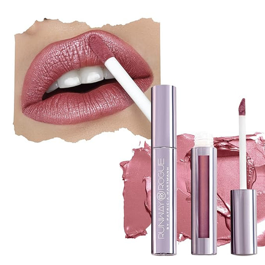 Runway Rogue Pearl Glam Long Wear Shimmer Liquid Lipstick, Metallic Pale-Mauve Lipstick with Silver and Gold Shimmer, ‘Boss Babe’