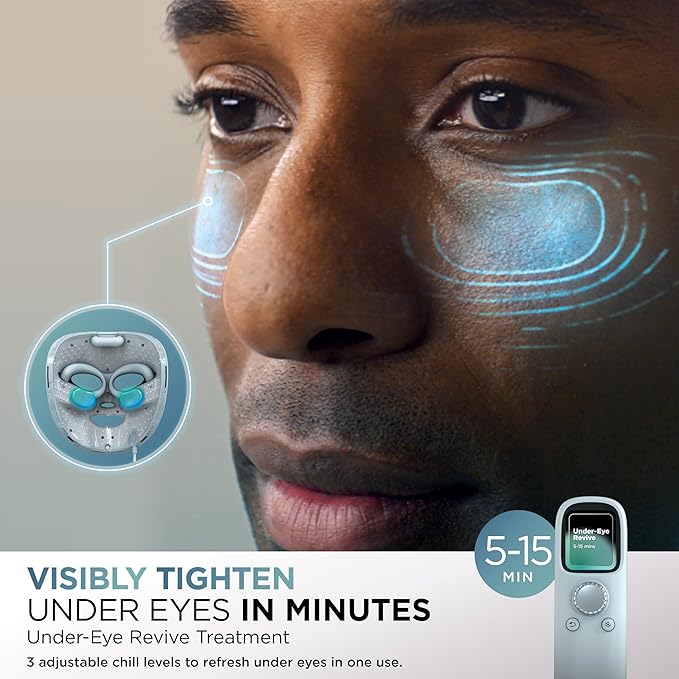 Shark CryoGlow LED Face Mask with Under-Eye Cooling, Anti-Ageing & Blemish Repair, Red & Blue LED, Infrared Light Therapy, USB-C, Remote Control, Storage Bag, Blue Frost, FW312