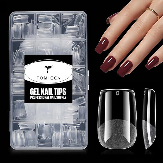 TOMICCA Short Square Nail Tips Acrylic Nails 240Pcs Acrylic Nail Kit Gel Nail Tips 12 Sizes Pre-shape Short Clear Fake Nails for Nail Extension Art Home DIY