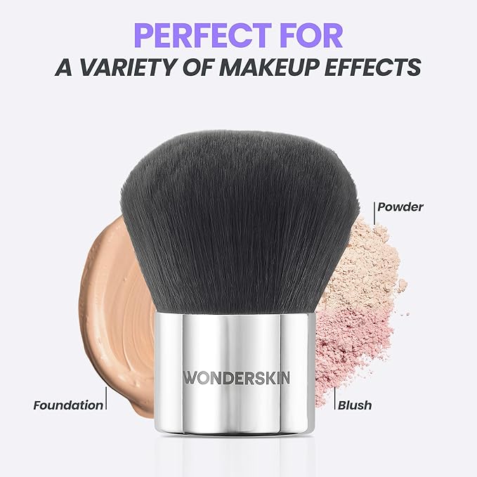 Wonderskin Kabuki Brush - Round Top Bronzer Brush for Face & Body - Ultra-Soft Bristles for Liquid, Pressed, Loose Foundation or Setting Powder Makeup