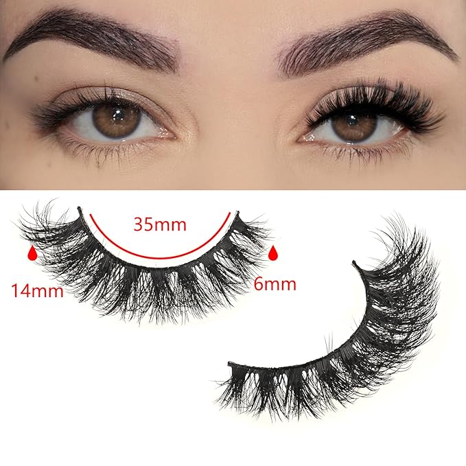 FARRED False Lashes Wispy Natural Strip Eyelashes 14mm Cat Eye Lash Strips Full Volume Fake Mink Eyelash Pack Natural Look 10 Pairs Short Thick Fluffy Cateye Pestañas Postizas for Women