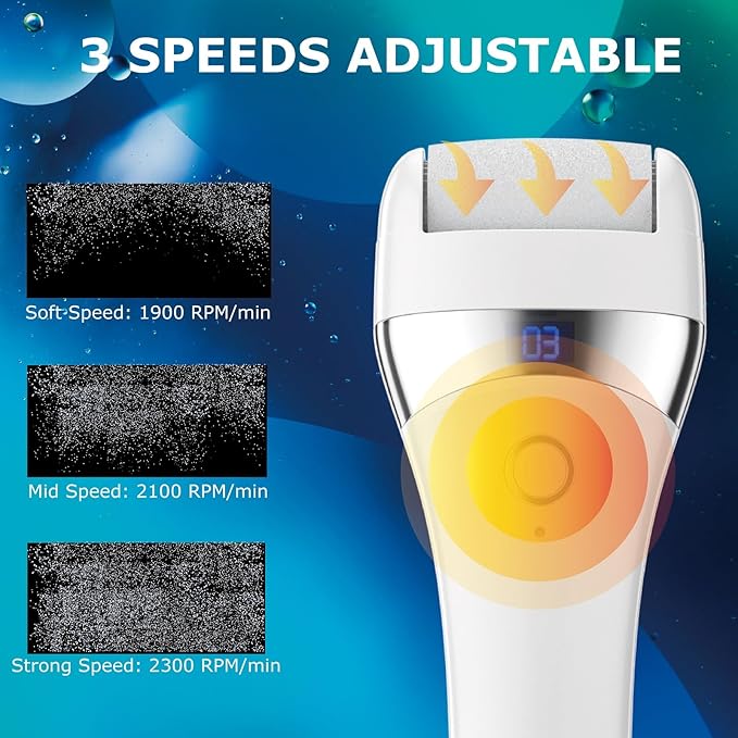 Upgraded Electric Foot Callues Remover, Portable Electric Foot Files with 3 Heads, Rechargeable Feet File for Foot Care, Waterproof Deadskin Remover, Pedicure Tool for Dry and Crack Feet