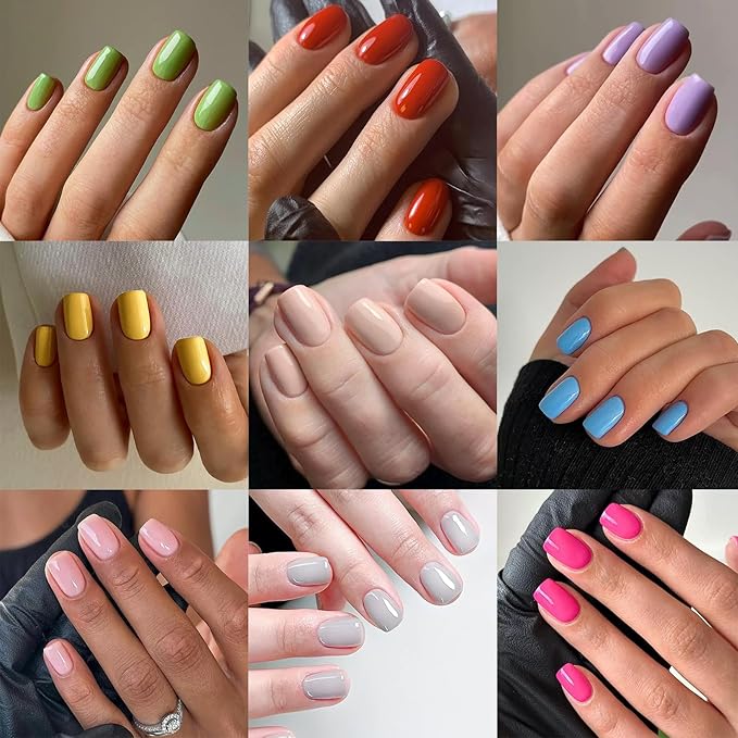 576 Pcs Short Square Press On Nails, 24 Colors, Full Cover False Nails, Glossy Acrylic, Glue On Nails for Women Manicure