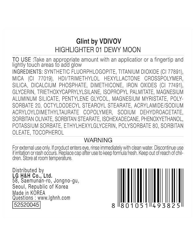 Glint Dewy Highlighter (Dewy Moon, 0.08oz) - Luminous Glow, Infused with Micropearls, Shiny Illuminator. Rich Pigment & Silky Touch, Korean Makeup.