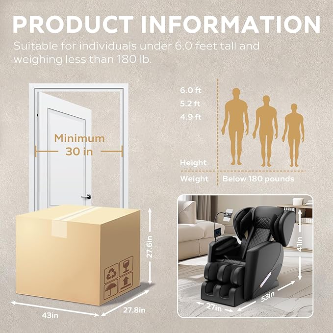 EXQUISLIFE Full Body Massage Chair with Zero Gravity, Massage Chair Recliner with Heating, Airbags, Foot Roller, Touch Screen, Bluetooth Speaker